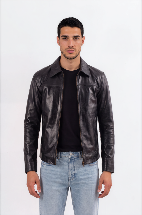 Midnight Black Leather Shirt Jacket