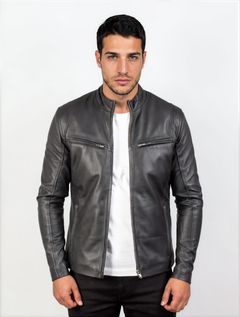 Men's black café racer leather jacket
