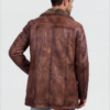 Brown Shearling-Collar Leather Coat