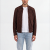Cognac Brown Suede Bomber Jacket