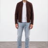 Cognac Brown Suede Bomber Jacket