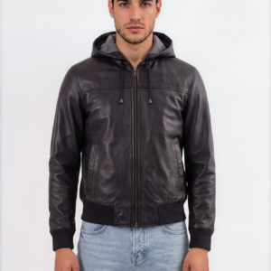 Black Hooded Leather Jacket