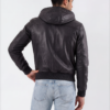 Black Hooded Leather Jacket