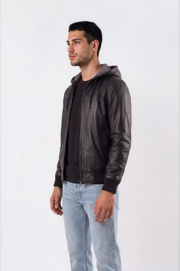 Black Hooded Leather Jacket
