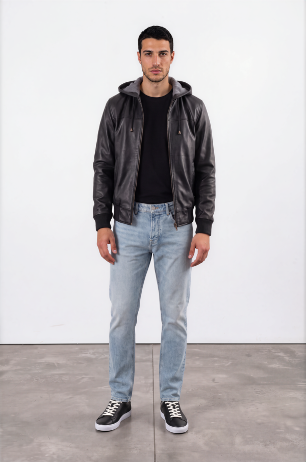 Black Hooded Leather Jacket