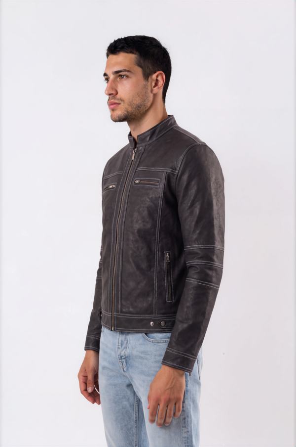 Distressed Brown Leather Biker Jacket