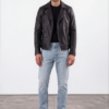 Black Asymmetric-Zip Leather Biker Jacket