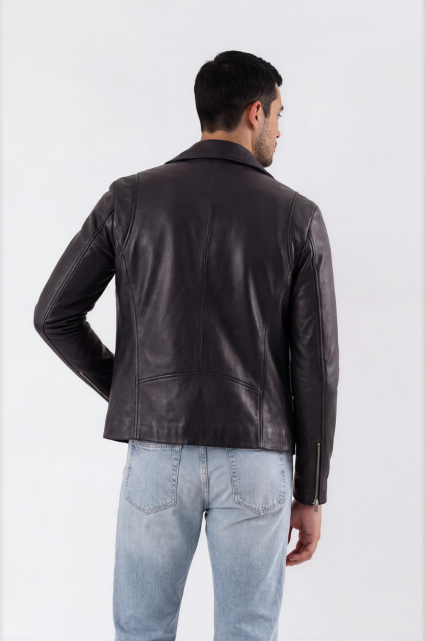 Black Asymmetric-Zip Leather Biker Jacket