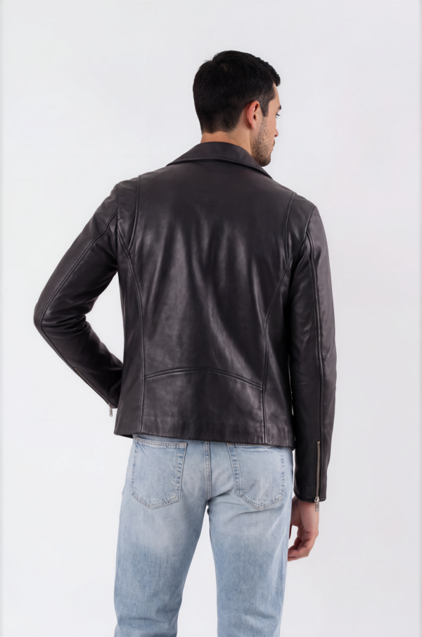 Black Asymmetric-Zip Leather Biker Jacket
