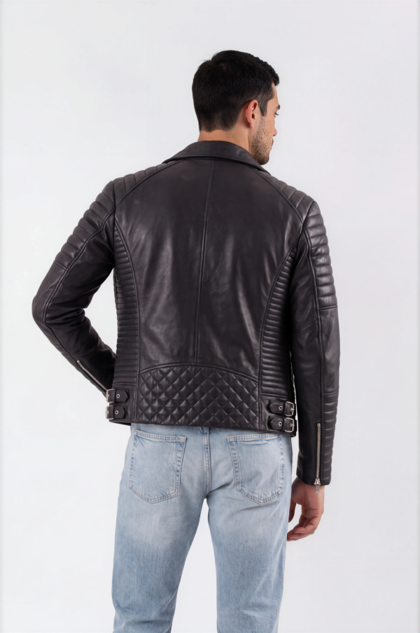Armand Quilted-Shoulder Leather Biker Jacket