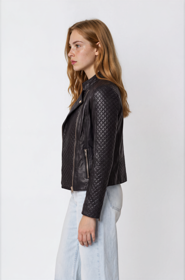 Women's Black Quilted Leather Biker Jacket