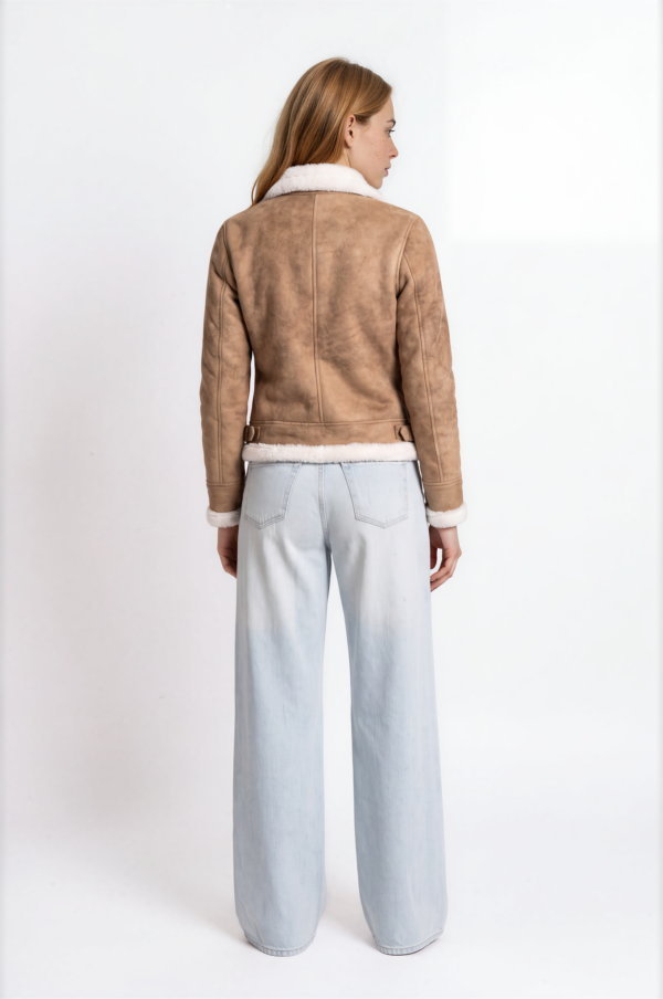 Women's Tan Shearling Aviator Jacket
