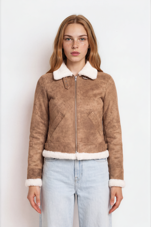 Women's Tan Shearling Aviator Jacket