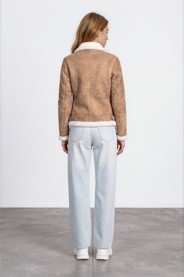 Women's Tan Shearling Aviator Jacket