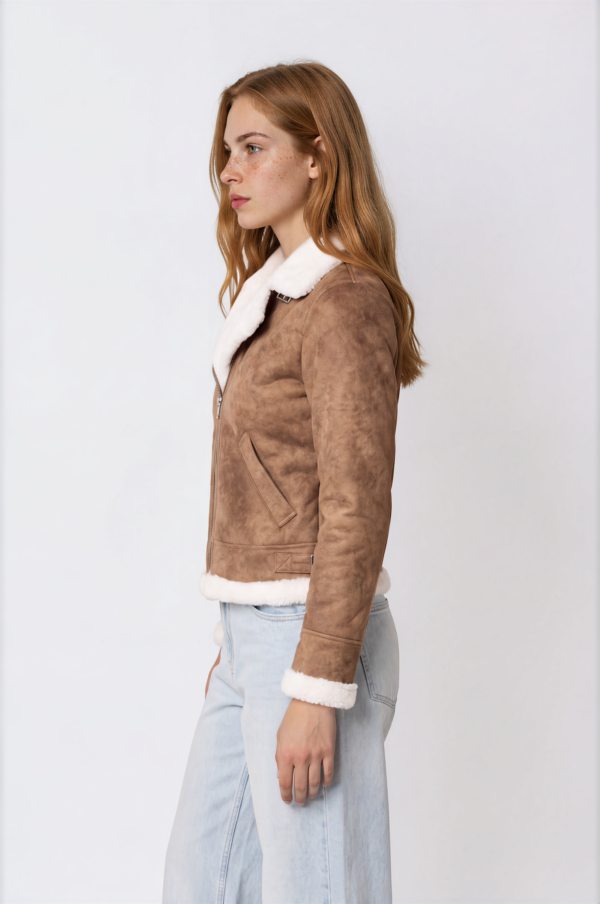 Women's Tan Shearling Aviator Jacket