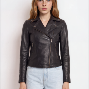 Women's Black Asymmetric-Zip Biker Jacket