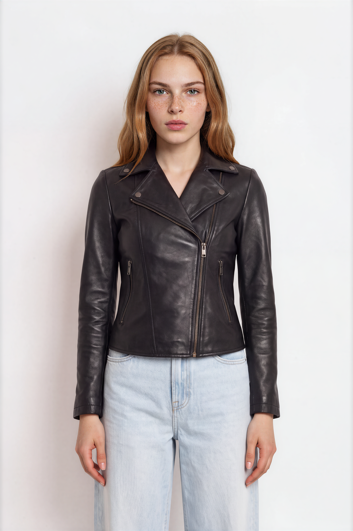 New stiff cowhide leather biker jacket during the break-in period
