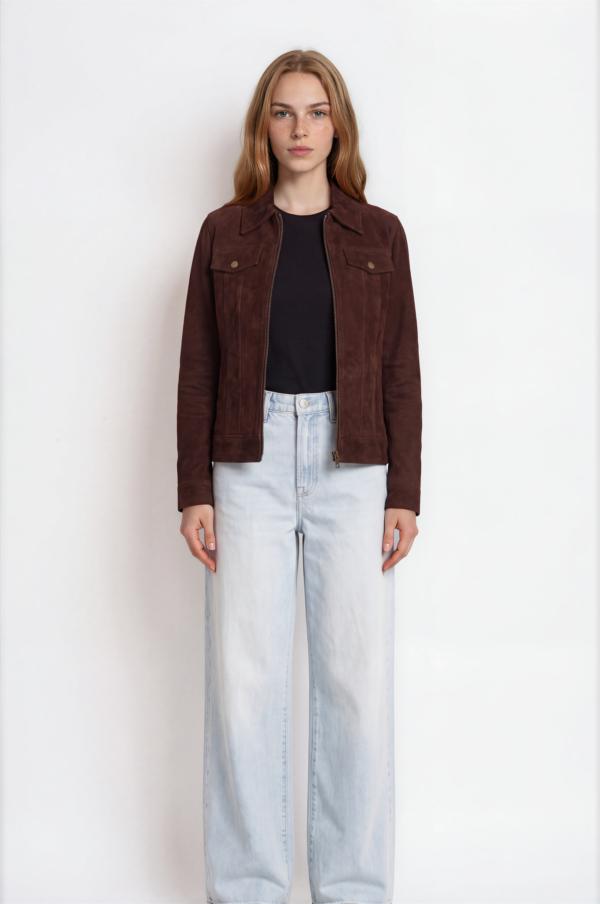 Women's Brown Suede Trucker Jacket
