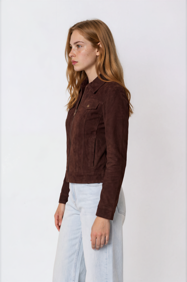 Women's Brown Suede Trucker Jacket