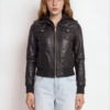 Women's Black Hooded Leather Jacket