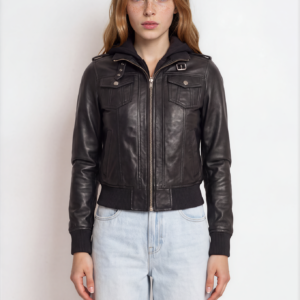 Women's Black Hooded Leather Jacket