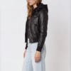 Women's Black Hooded Leather Jacket