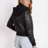 Women's Black Hooded Leather Jacket