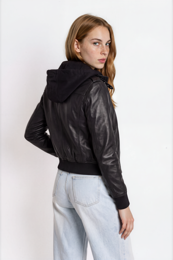 Women's Black Hooded Leather Jacket