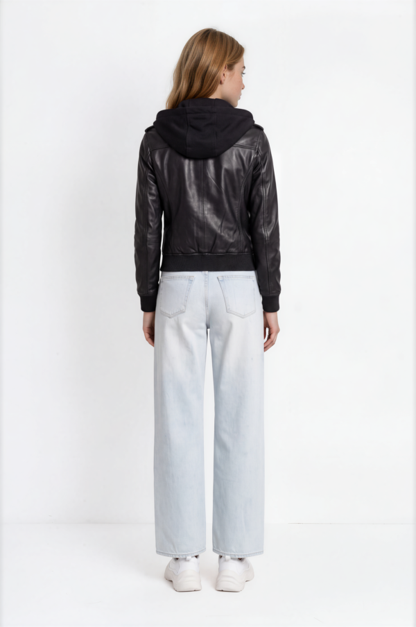 Women's Black Hooded Leather Jacket